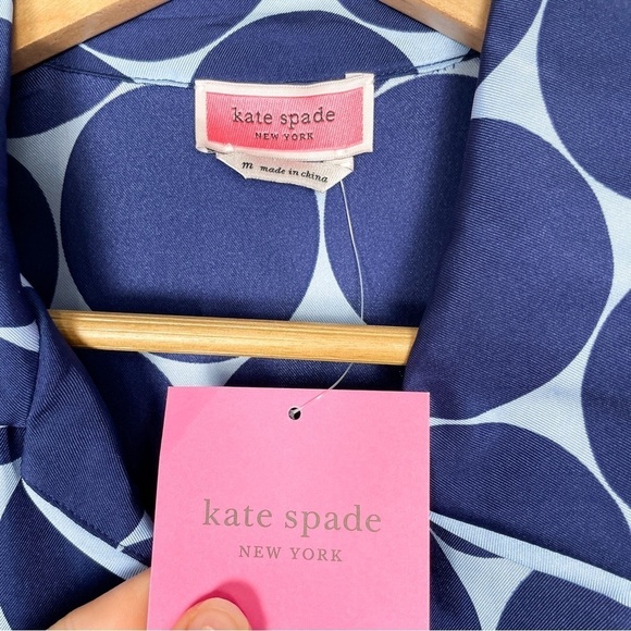 Kate Spade NWT Joy Dot Silk Twill Blue polka dot shirt | Sz. M - Picture 10 of 11